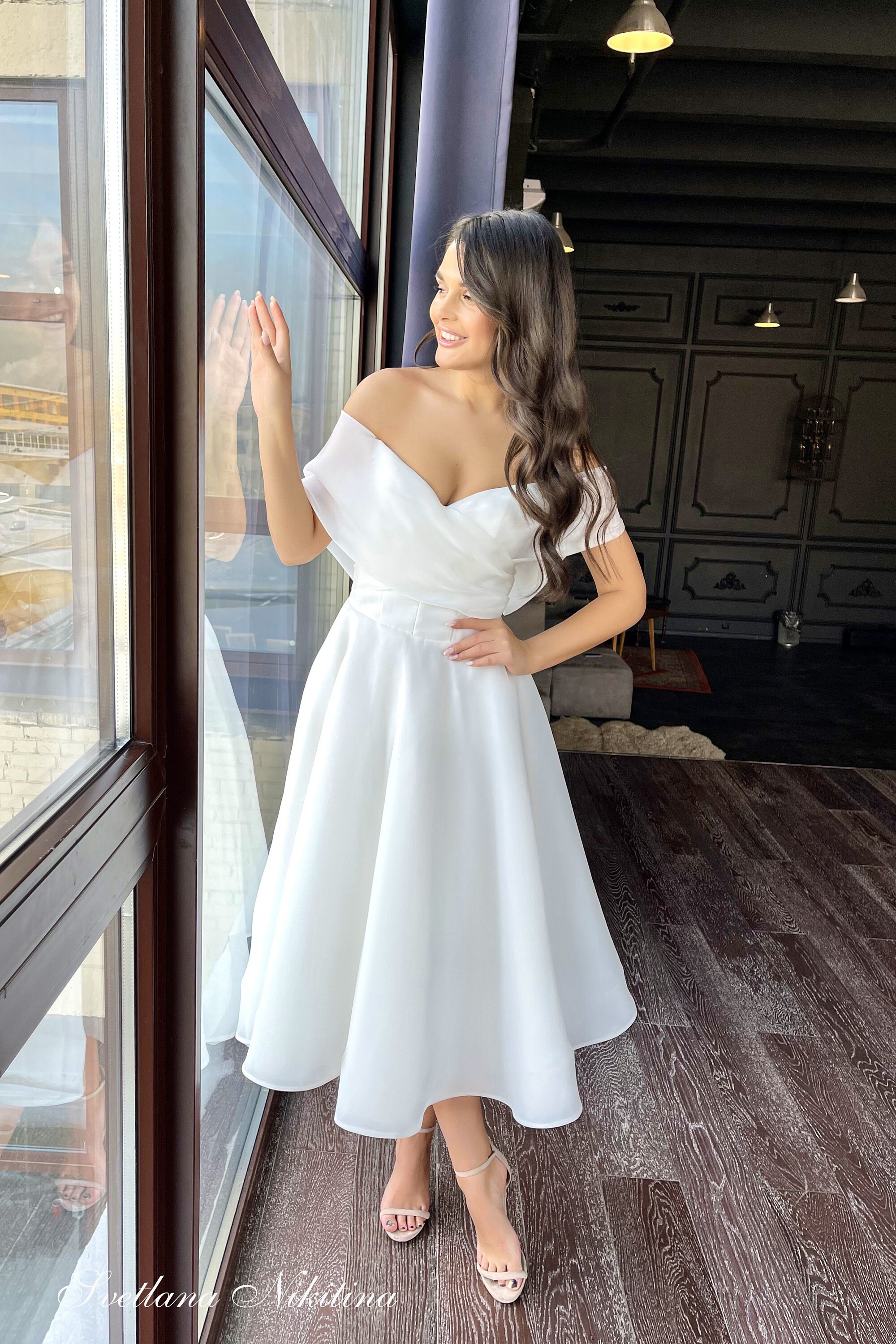 Tea-length wedding gown Shot wedding dress Midi bridal gown | Etsy