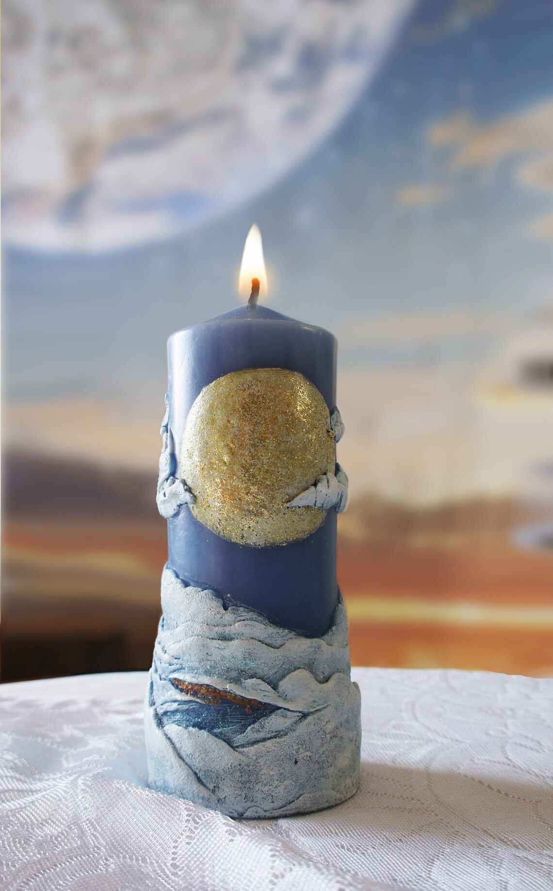Full Moon Handmade Handpainted Decor Ritual Candle Gift Etsy