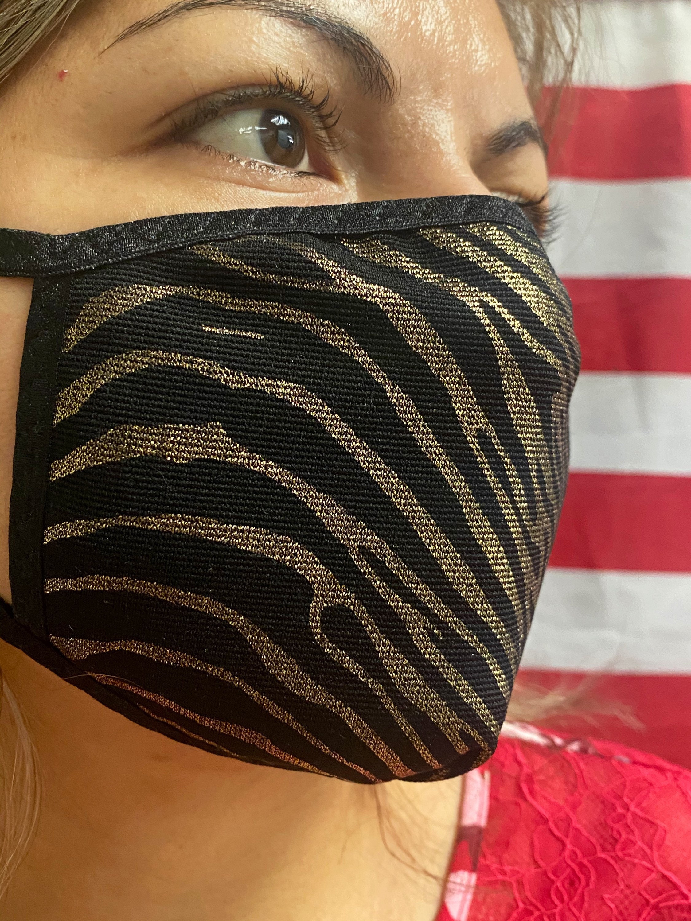 Gold and black face mask /filter pocket /solid cotton lined/ Etsy