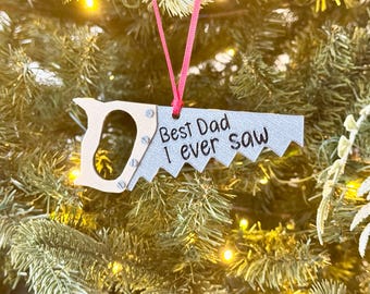 Hand Saw Ornament with Personalized Name Handyman Tool Father’s Day Dad Grandpa Custom Trinket Christmas Tree Bauble Holiday Keepsake