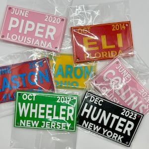 Personalized License Plate Tag Sign for Kids Bicycle Toy Room Wall Door Decoration with Custom Name Date Word Signage Pretend Play Christmas