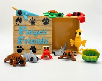 SEA CREATURES SET 3D Printed Articulated Toys Nautical Under the Sea Ocean Animals Wigglies Flexi Fidget Sensory Desk Toy Shark Seal Crab