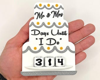 Calendario magnético de cuenta regresiva para bodas con forma de pastel, días hasta que el Sr. y la Sra. "Yo, nos casamos", compromiso, regalo de despedida de soltera