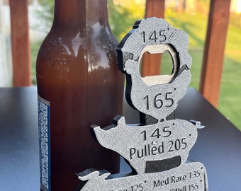 Abridor de botellas para amantes de la carne, guía de seguridad para carnes, imán de temperatura de cocción con tapa metálica para cerveza y refresco, regalo para barbacoa, carnicero y parrilla.