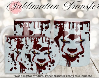 Sublimation Transfer, Clown Wrap for Mugs, Halloween Sublimation Paper Ready to Press, Horror 12oz & 15oz Cricut Mug Press Printed Design