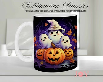 Halloween Mug Sublimation Transfer, Printed Wrap for Mugs, 11oz 12 oz 15 oz  Sublimation Paper Ready to Press,  Mug Heat Transfer