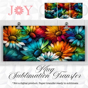 Mug Sublimation Transfer,  Flowers Printed Wrap for Mugs, 11oz 12 oz and 15 oz  Sublimation Paper Ready to Press,  Mug Heat Transfer