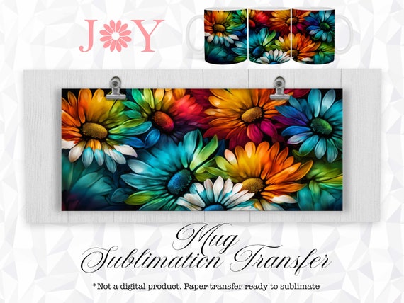 Mug Sublimation Transfer,  Flowers Printed Wrap for Mugs, 11oz 12 oz and 15 oz  Sublimation Paper Ready to Press,  Mug Heat Transfer