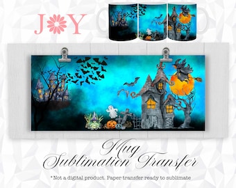Halloween Sublimation Transfer for Mugs, Spooky Night Printed Sheet Ready to Press, 11 oz 12 oz 15 oz Cricut Mug Press Sublimation Print