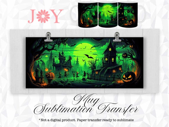Halloween Mug Sublimation Transfer - Printed Wrap for Mugs - 11oz, 12oz and 15oz  Sublimation Paper Ready to Press - Mug Heat Transfer