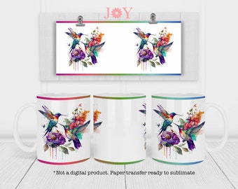 Sublimation Transfer for Mugs, Hummingbirds Printed Sheet Ready to Press, 11 oz 12 oz & 15 oz Cricut Mug Press Printed Sublimation Design