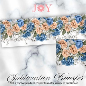 Champagne and Blue Roses 12oz Straight Wine Tumbler Wrap Sublimation Printed Sheet, Sublimation Transfer Ready to Press