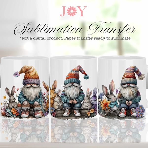 Easter Gnomes Sublimation Print Ready to Press for Mugs, Mug Wrap Sublimation Transfer, 11oz 12oz and 15oz Printed Mug Transfers