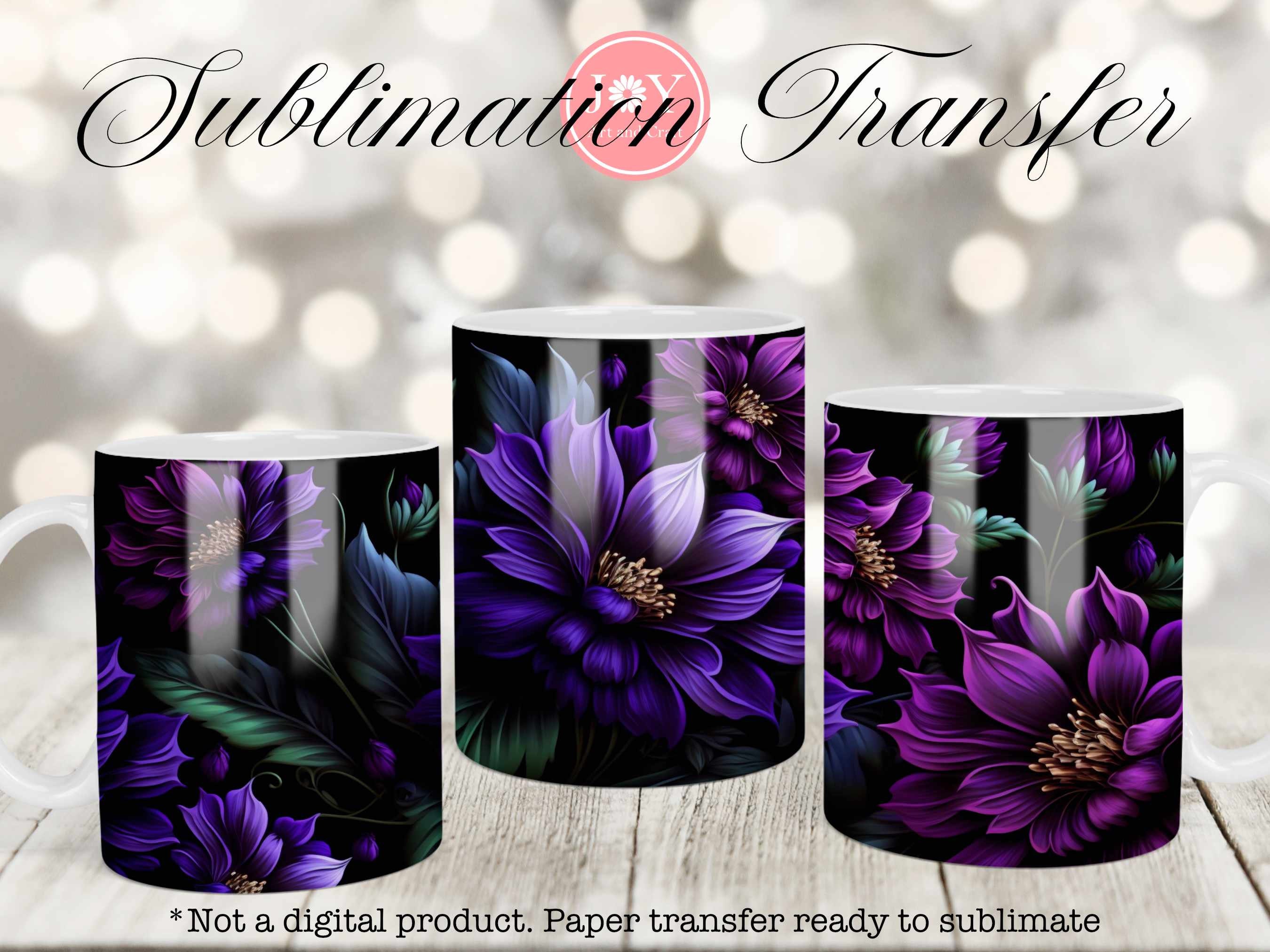 Painted Flowers - Coffee Mug Sublimation Transfer - Ready To Press - Heat  Transfer - 11 OZ - 15 OZ - Coffee Cup - Purple Flowers - Wrap