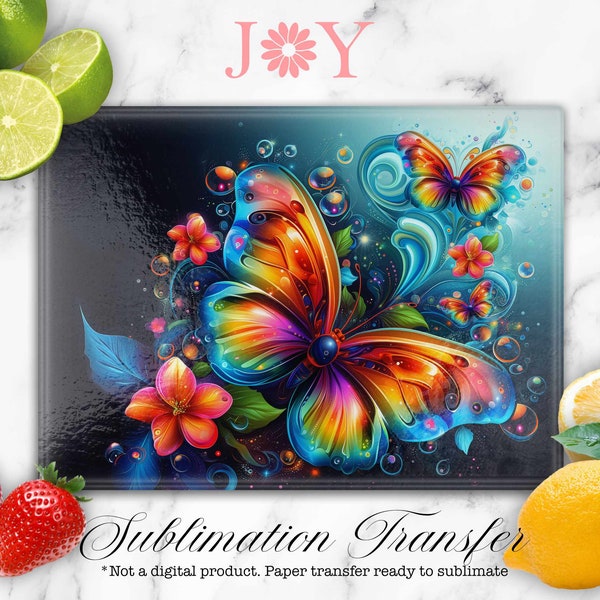 Butterflies Kitchen Cutting Board Sublimation Transfer Ready to Press, Glass Cutting Board Sublimation Print, Printed Sublimation Paper