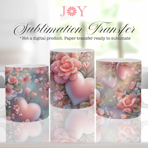 Sublimation Transfer for Mugs, Pastel Flowers Printed Sheet Ready to Press, 11 oz 12 oz & 15 oz Cricut Mug Press Printed Design