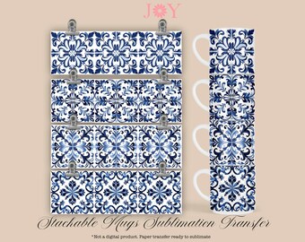 Mediterranean Stackable Mugs Sublimation Transfer - Preprinted Wraps for 10oz Stackable Mugs - Sublimation Paper Ready to Press