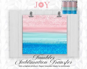 Sublimation Transfer,  20oz Skinny Tumbler, Glitter Blue & Pink Sublimation Print Ready to Press, Straight Tumbler Sublimation Printed Paper