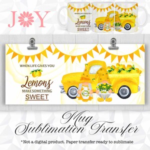 Lemons Ready to Press Mug Wrap Sublimation Transfer, 11oz 12oz & 15oz Coffee Mug Sublimation Printed Sheet