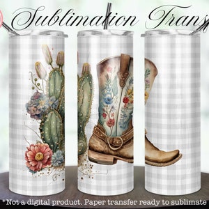 Sublimation Transfer, Western Boots 20 oz Skinny Tumbler, Sublimation Print Ready to Press, Straight Tumbler Sublimation Printed Paper