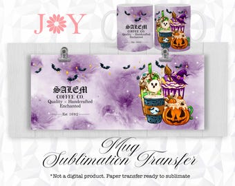 Mug Sublimation Transfer,  Halloween Printed Wrap for Mugs, Spooky Sublimation Paper Ready to Press,  Cricut Mug Press Heat Transfer