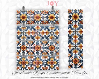 Mediterranean Stackable Mugs Sublimation Transfer - Preprinted Wraps for 10oz Stackable Mugs - Sublimation Paper Ready to Press