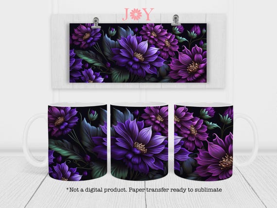 Mug Sublimation Transfer,  Flowers Printed Wrap for Mugs, 11oz 12 oz and 15 oz  Sublimation Paper Ready to Press,  Mug Heat Transfer