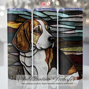 Stained Glass Beagle Sublimation Transfer,  20 oz Skinny Tumbler, Sublimation Print Ready to Press, Tumbler Sublimation Printed Paper