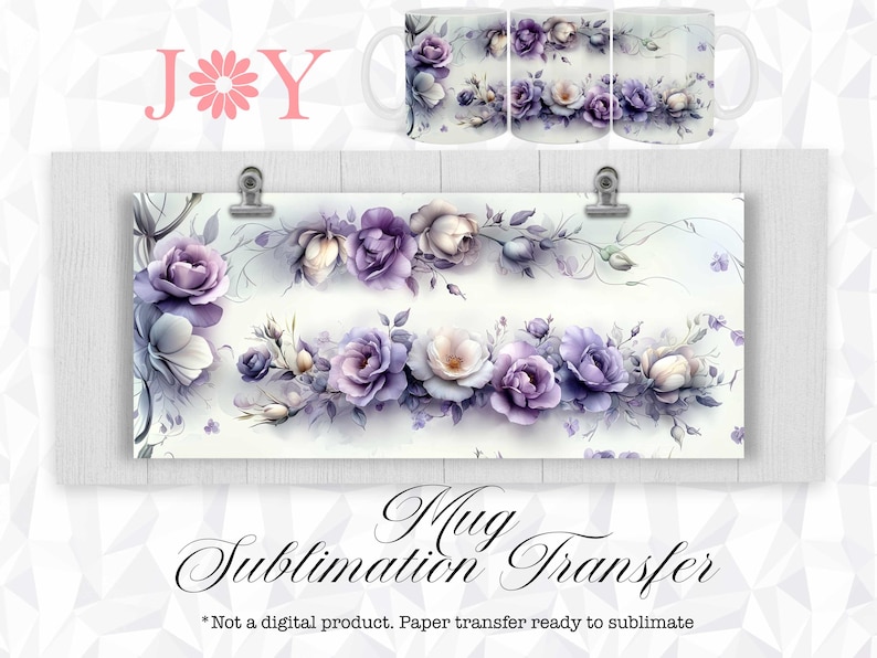 Flowers Mug Sublimation Transfer Ready to Press Preprinted Wrap for