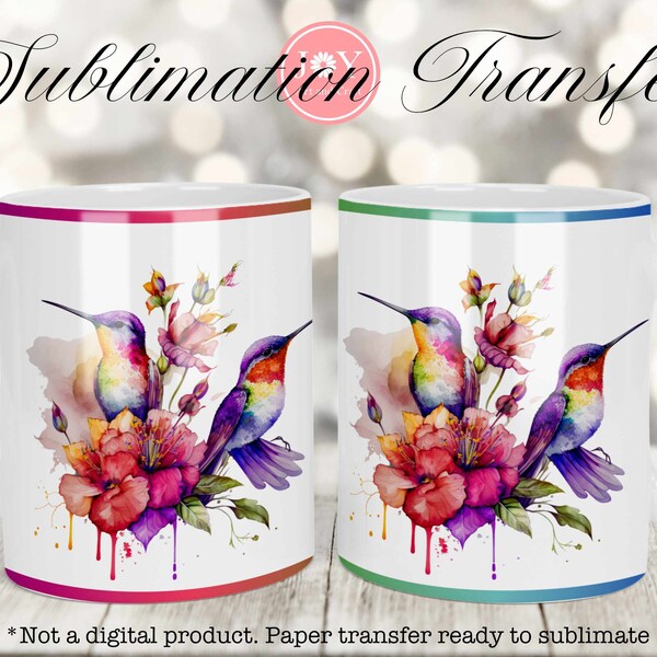 Sublimation Transfer for Mugs, Hummingbirds Printed Sheet Ready to Press, 11 oz 12 oz & 15 oz Cricut Mug Press Printed Sublimation Design