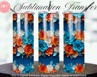Sublimation Transfer, Paper Flowers 20 oz Skinny Tumbler, Sublimation Print Ready to Press, Straight Tumbler Sublimation Printed Paper