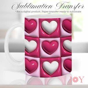 Hearts Puff Mug Sublimation Heat Transfer, Printed Wrap for Mugs, 11oz 12 oz 15 oz  Sublimation Paper Ready to Press,  Mug Heat Transfer