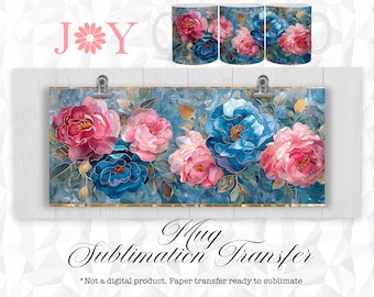 Sublimation Transfer Mug Wrap Design Ready to Press, Roses 11oz 12oz & 15oz Sublimation Printed Wrap for Mugs
