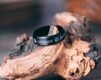 Stoic Four Virtues Philosophy Ring | The Cardinal Virtues of Stoicism Black Band Ring | Stoic 4 Virtues Ring Philosopher Festive Gift Ideas