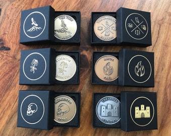 gift jewelry presentation box Stoic Coin Complete Set of 6 | Momento Mori | Memento Mori Coin | Stoicism | Marcus Aurelius | Amor Fati | Complete With Presentation Box