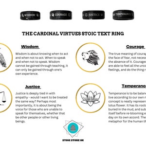 Stoic Four Virtues Philosophy Ring The Cardinal Virtues of Stoicism Black Band Ring Stoic 4 Virtues Ring Philosopher Festive Gift Ideas image 9