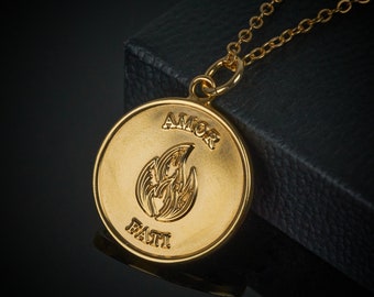 Amor Fati Gold Pendant Necklace Stoic - Marcus Aurelius, Seneca, Epictetus...