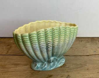 Vintage retro mid century green brown Sylvac X cross design vase pattern 3939 8 inches