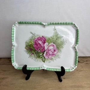 Antique Unnamed Pink Roses Design Rectangular Bisque Platter / Tray / Plate  In Good Condition