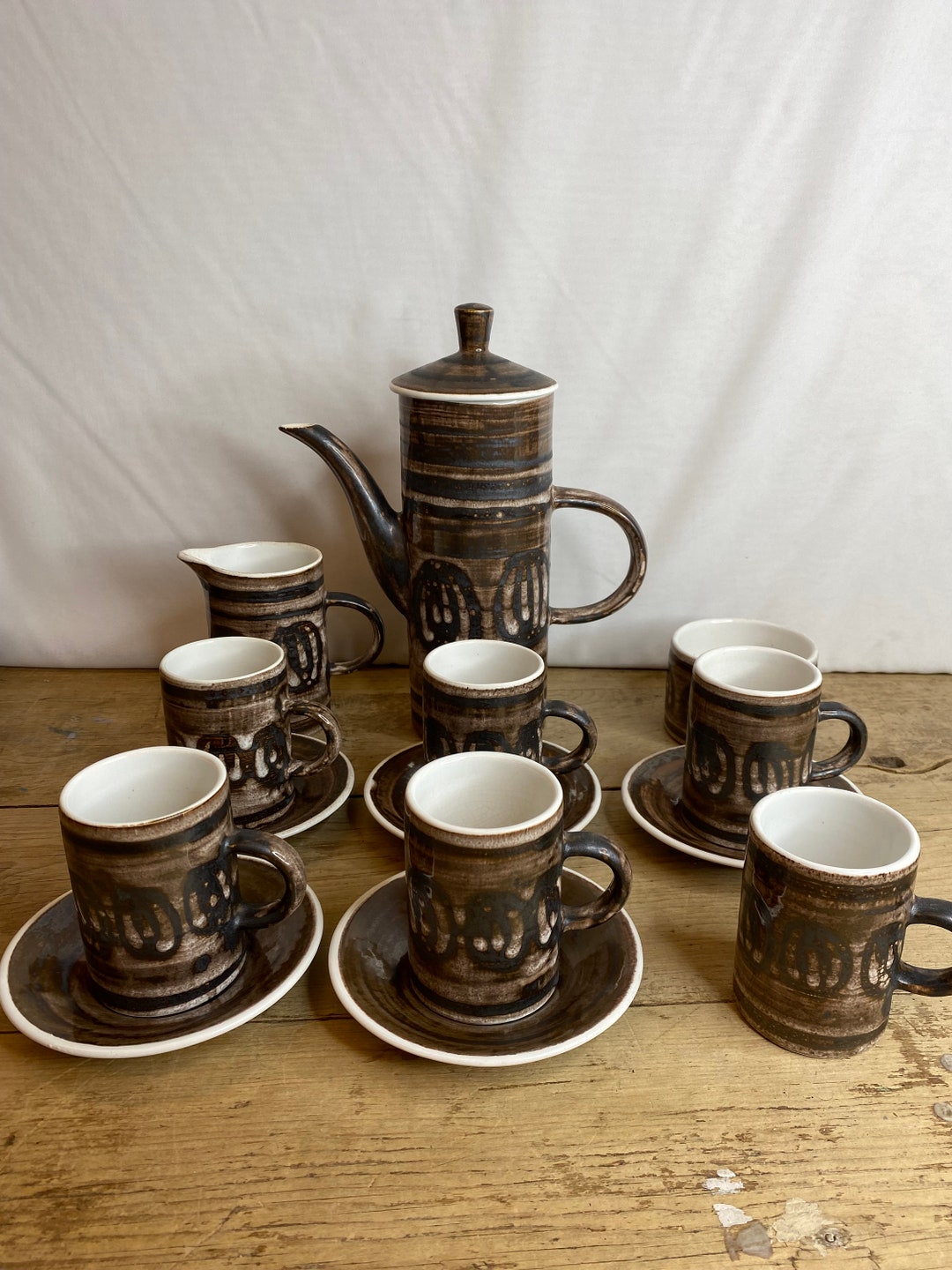 Vintage 14 Piece Cinque Port Pottery Monastery Rye Brown Circle Pattern Coffee Set Cups, Saucers, Milk, Sugar and Coffee Pot. Good Condition - Etsy Canada Vintage 14 Piece Cinque Port Pottery Monastery Rye Brown Circle Pattern Coffee Set Cups, Saucers, Milk, Sugar and Coffee Pot. Good Condition - Etsy Canada