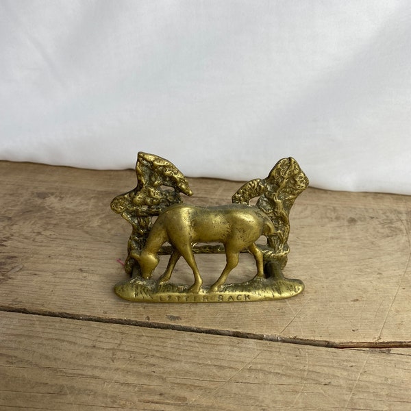 Vintage Quirky Brass Horse and Fence Letter Rack / Holder / Ornament / Knick Knack. In Good Condition.