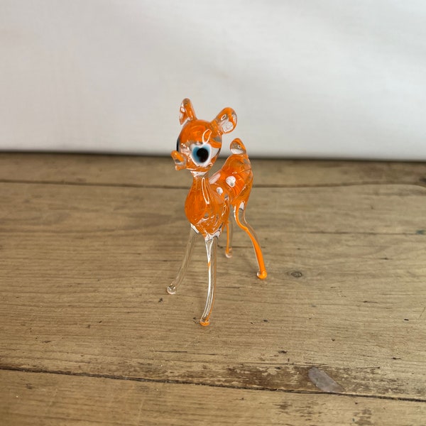 Vintage Quirky Bright Orange Glass Bambi / Deer with White Spots - Lovely Item Nice Detail - In Very Good Condition