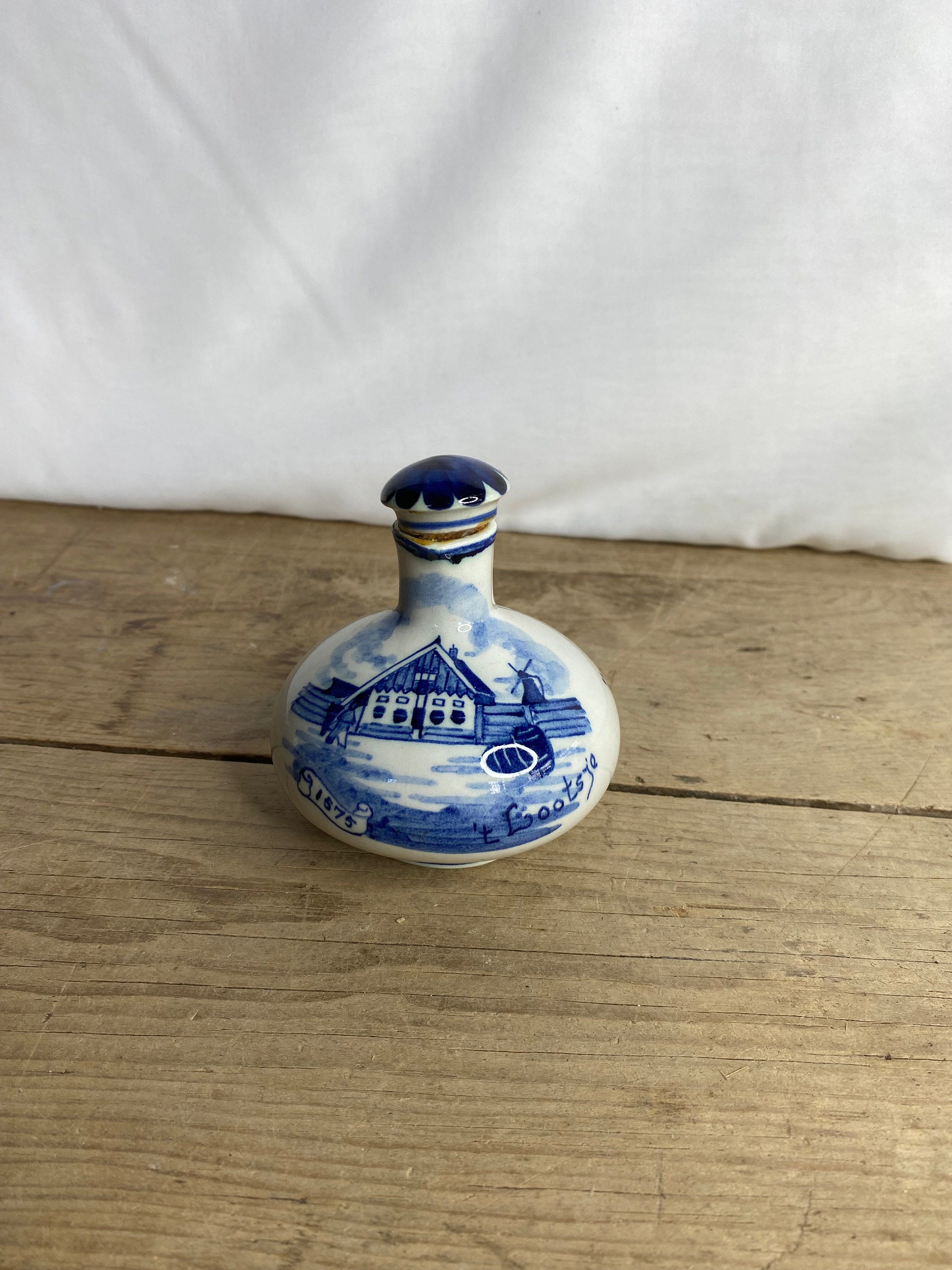 Vintage Blue and White Bols Zenith Delfts Small Bottle With Pretty