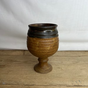 Vintage Laugharne Pottery Wales,  Signed LP Two Tone Brown Goblet In Good Condition
