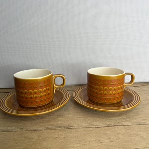 Vintage Pair of Hornsea Orange Brown Saffron - Teacups and Saucers Mid Century Retro In Good Condition