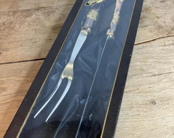 Juego de cuchillo y tenedor para trinchar de cobre vintage de Sudáfrica, en buen estado.