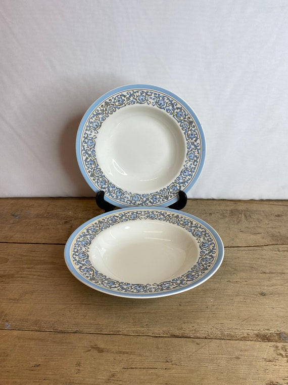 Vintage Pair of J&G Meakin Athena White and Blue Pattern 8 Inch