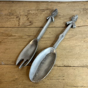 Vintage Aluminium Serving Spoon and Fork. In Good Condition - some tarnish to the spoon