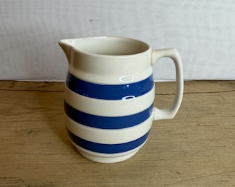 Vintage Staffordshire Potteries Chef Corden Bleu Small Blue and White Stripe Milk Jug. In Good Condition - some crazing