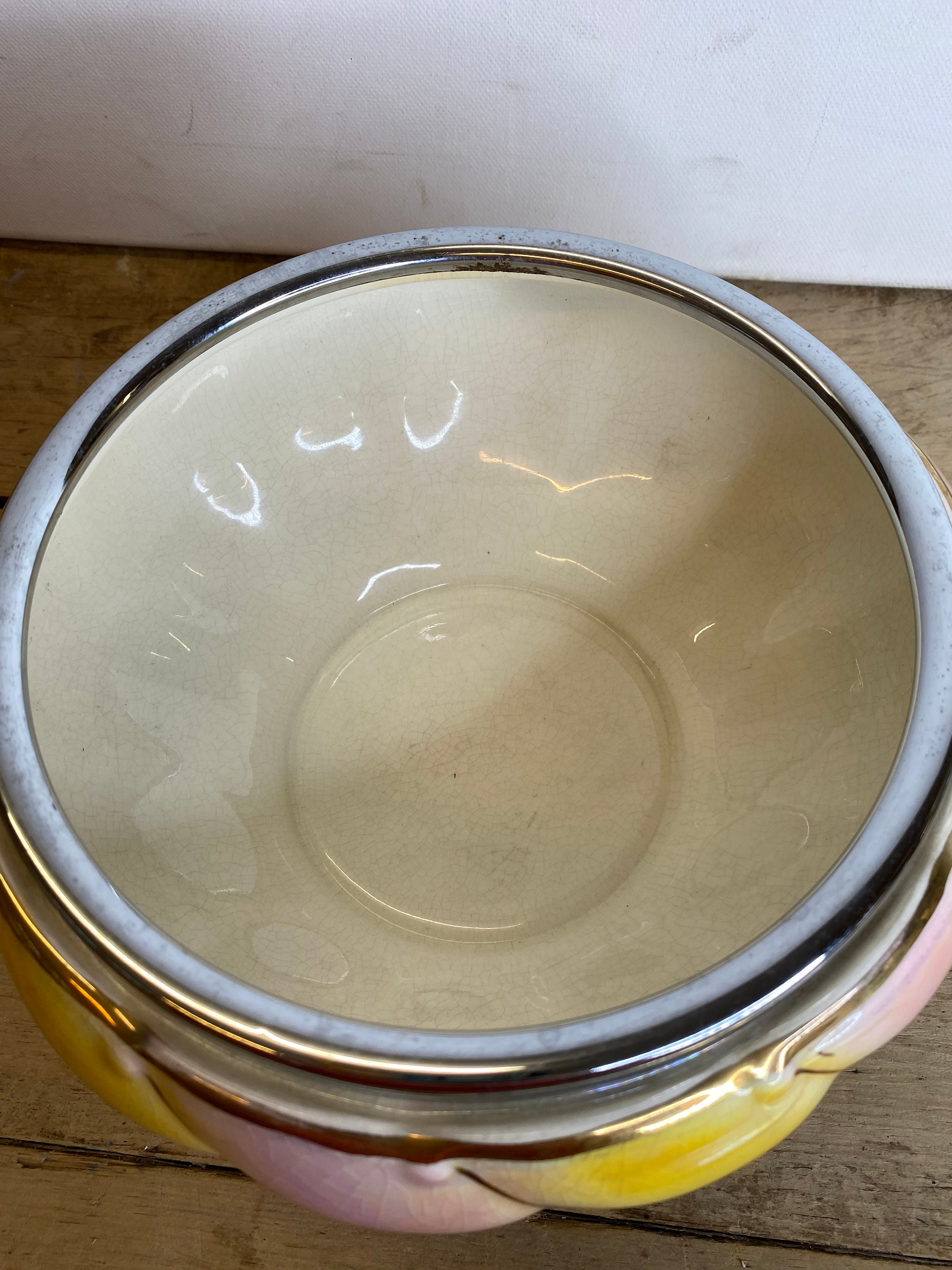 Vintage Royal Winton Grimwades Large Pink and Yellow Ripple Bowl With ...